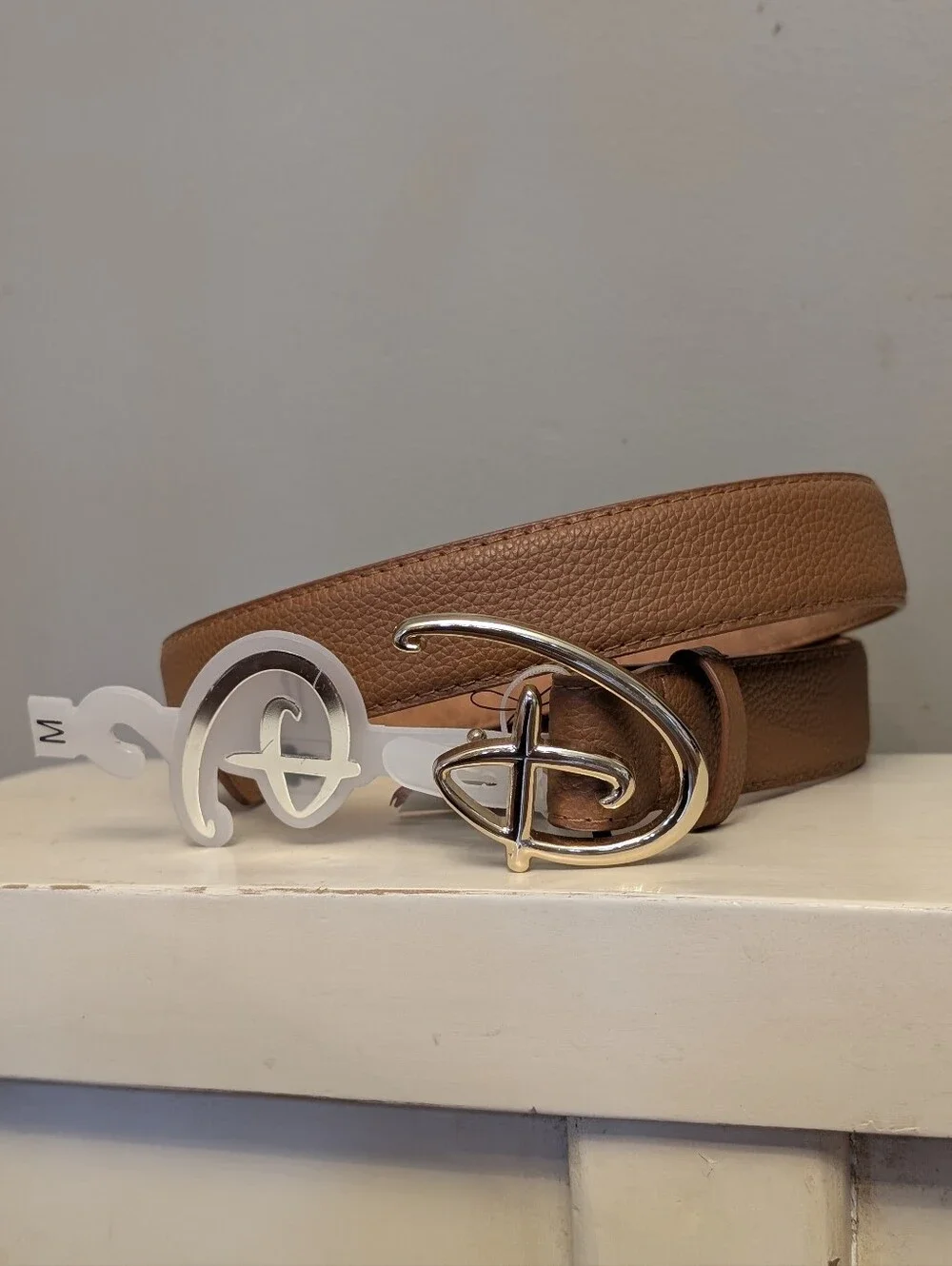 Disney Signature D Brown Faux Leather Belt with Walt Disney Logo Buckle Medium